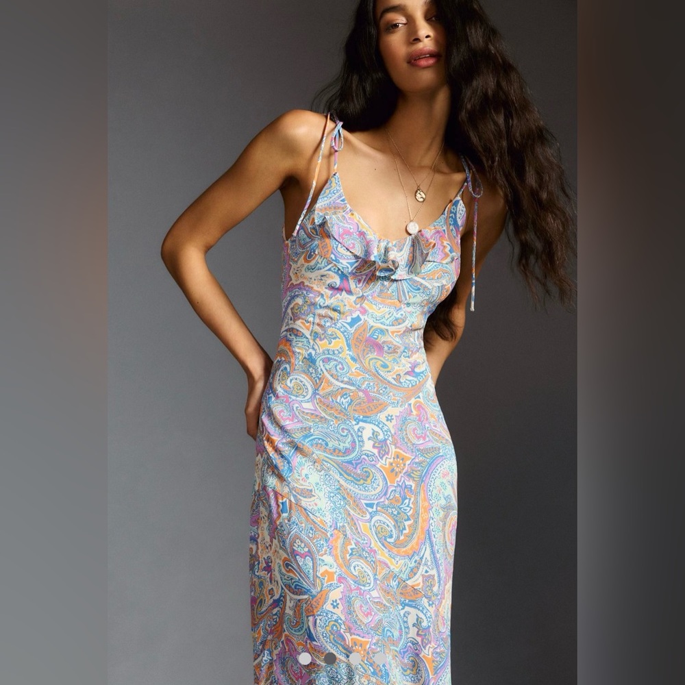 Anthropologie V Neck Ruffle Slip Dress Sz xxs xs 0 2 New $$$ multi color pastels